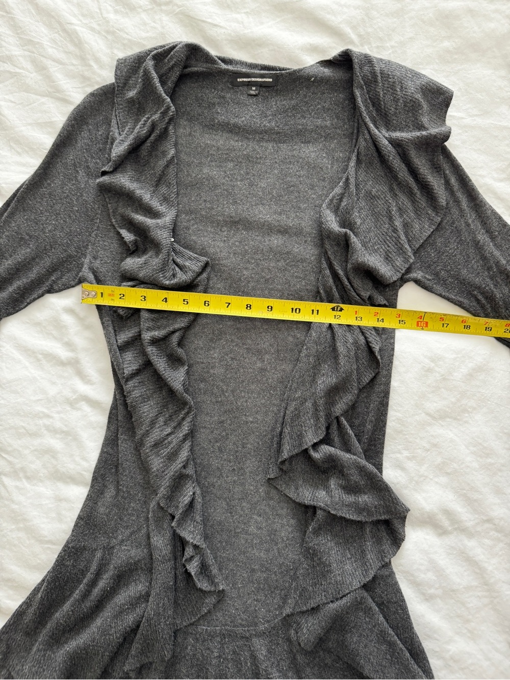 Express Dark Gray Ruffle Open-Front Cardigan - Picture 4 of 13